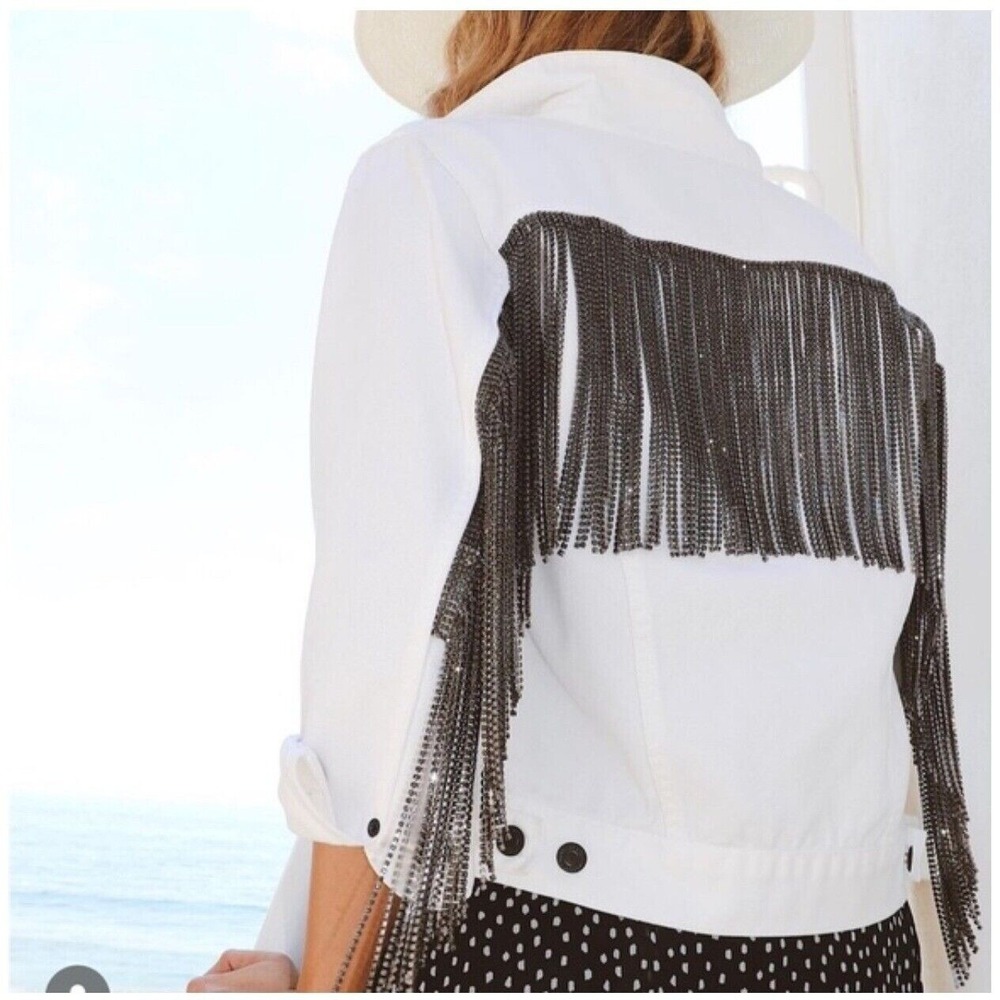 Daniel Diamond White Denim Jacket Rhinestone Fringe Western NEW Women M Mens S